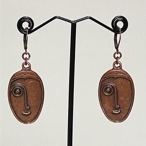 Gallery Style Abstract Face Copper Earrings • Lever Back